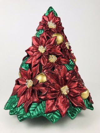 Rare Vintage Atlantic Mold Ceramic Poinsettia Christmas Tree 12”x10” Lights