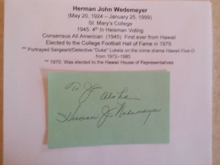 Herman Wedemeyer: Ncaa College Football Hof Autograph; St.  Mary 