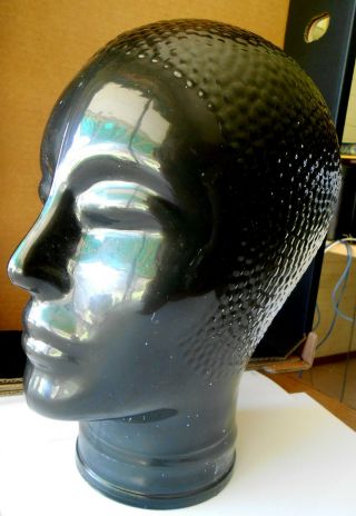 Rare Art Deco French Black Glass Mannequin Head