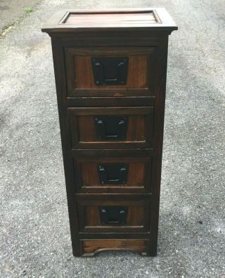 Antique Vintage 29 " Tall Wooden 4 Drawers Storage Cabinet Organizer -