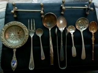 Mixed Vintage Antique Silver & Plated Spoons Sugar Tongs Knife Rest