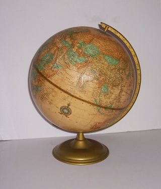 Vintage George F Cram Topographical World Globe Metal Frame & Base