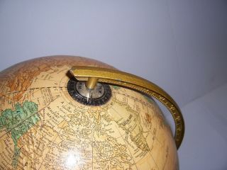 Vintage George F Cram Topographical World Globe Metal Frame & Base 3