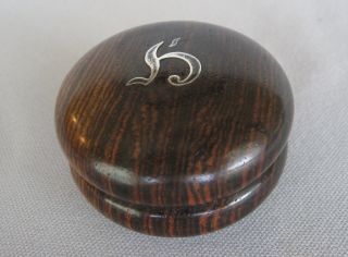 Antique Hand Turned Wood Trinket Box With Silver Insignia