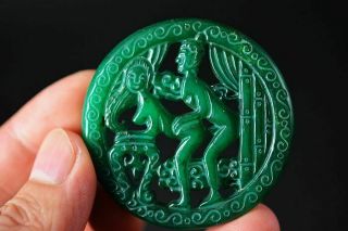 Unique Chinese Old Green Jade Carved Sexy Woman/man Pendant H5