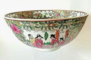 Large Antique Chinese Canton Famille Rose Porcelain Bowl Hand Painted 10 ",  25cm