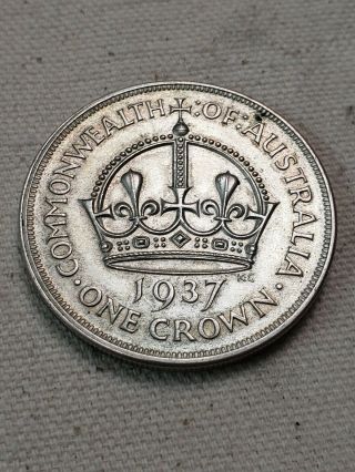 Rare Great Britain 1937 One Crown George Vi 50 Silver - Bu/au Cond.  