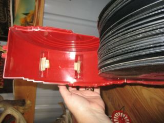 ANTIQUE 78 RPM Record Carrying Case PLASTIC Holder VINTAGE Rare Round OLD RED 3