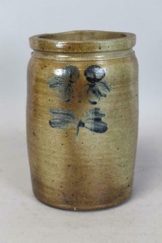 Rare 19th C Pennsylvania Cobalt Blue Decorated Stoneware Preserves Jar