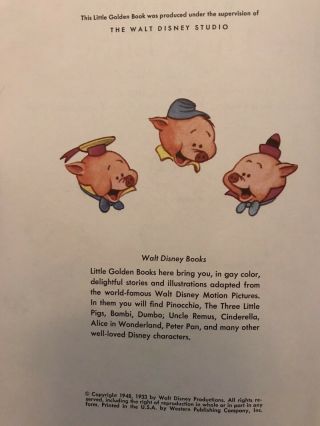 VINTAGE 1948 WALT DISNEY’S THREE LITTLE PIGS Book Children RARE 2