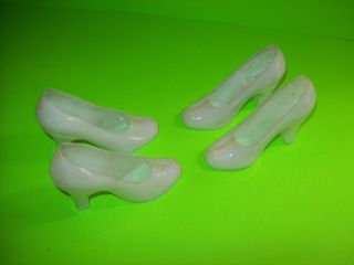 4 Vintage White Hard Plastic High Heel Shoes For Dolls Crafts Design Hong Kong