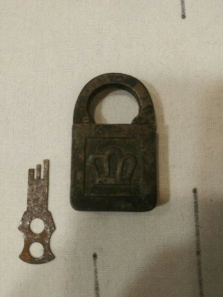 Vintage Antique Cast Iron Padlock Lock Push Key Key Made In Usa
