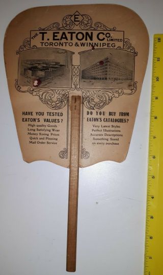 /rare Vintage (toronto,  Winnipeg) " T.  Eaton Co.  " Advertising Fan - Cardboard/wood