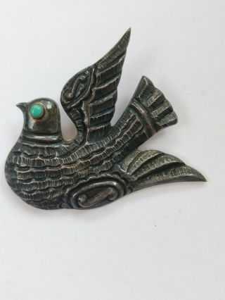 Rare Vintage Dominguez Dominguez 925 Sterling Silver Brooch Pin Turquoise Bird