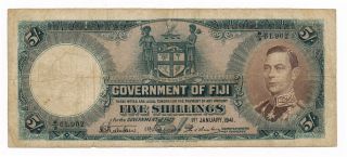 Fiji 5 Shillings George Vi Note 1941 P.  37 /37d Rare Note