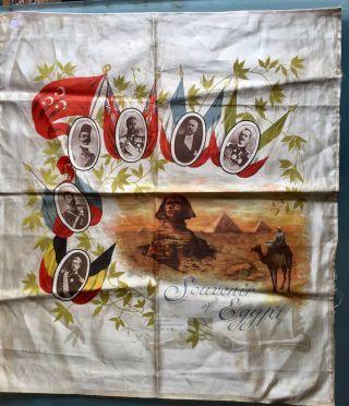 Antique Souvenir Of Egypt Silk Handkerchief Scarf 6 Kings Wwi Memorable 50x45cm