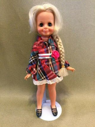 Vintage 1969 Ideal Crissy Velvet Growing Hair Doll 15 " Plaid Dress