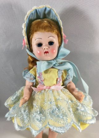 Vintage Lacy Yellow & Blue Dress Fits Ginny,  Bloomers & Bonnet (no Doll)