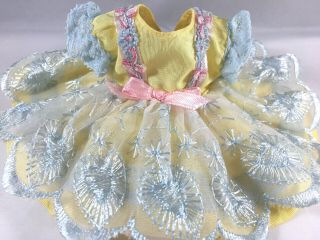 Vintage Lacy Yellow & Blue Dress fits Ginny,  Bloomers & Bonnet (No Doll) 3