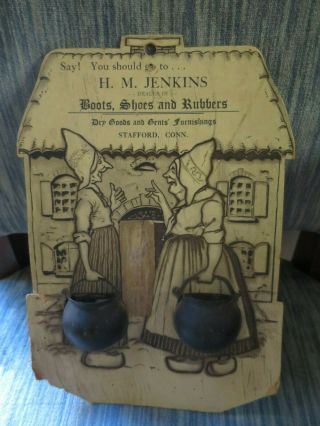 Rare Antique Vintage Advertising Match Holder Jenkins Shoes Stafford Conn