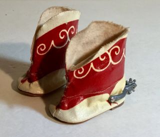 Vintage Doll Cowboy Boots With Spurs In Cream And Red