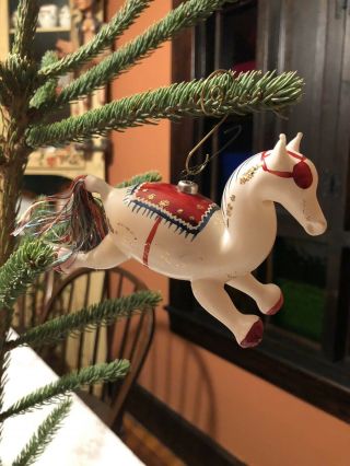 Rare Vintage De Carlini Circus Horse Blown Glass Christmas Ornament Italy