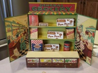 The General Grocer Store " Rare " Vintage 40’s Tin Litho Toy Store For Kids