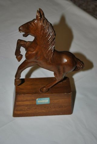 Vintage 10 " Hand Carved Wood Horse Statue Wooden