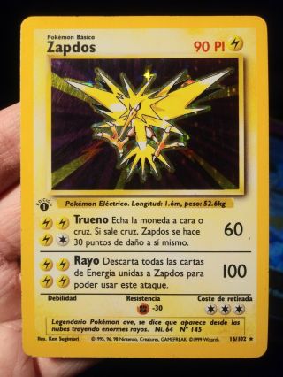 Old Vintage Pokemon Card Base Rare Holo Spanish 1st Edition Zapdos 16/102 Pl