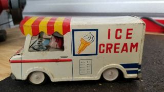 Vintage Tin Litho Friction Powered Ice Cream Truck With Driver Japan 1960 