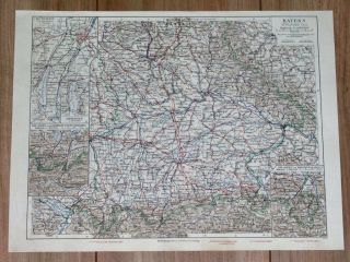 1936 Vintage Map Of Southern Bavaria Bayern Munich Augsburg Germany