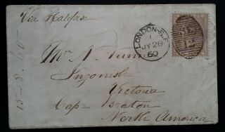 Rare 1860 Great Britain Cover Ties 6d Lilac Qv Stamp With Duplex London Se12 Cd