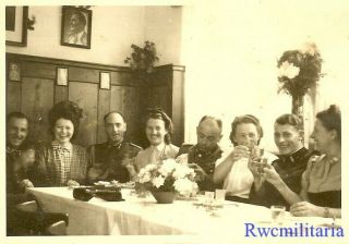 Rare German Elite Waffen Officers Give Toast W/ Dates At Wedding Table