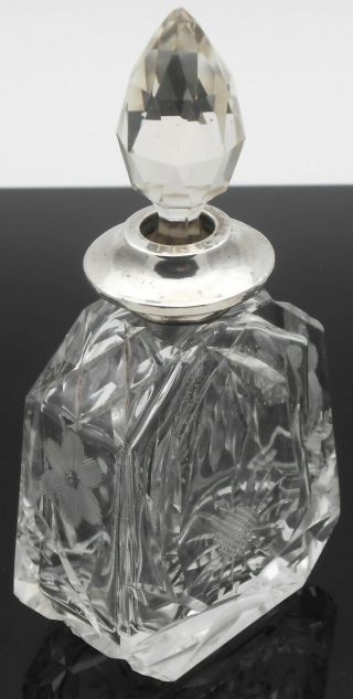 Art Deco Sterling Silver & Cut Glass Perfume Scent Bottle - London 1929