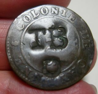 1789 (2 Sous) Cayenne W/ Countermark Tbo (trinidad Tobago) 2 1/4 Pence - - Rare -