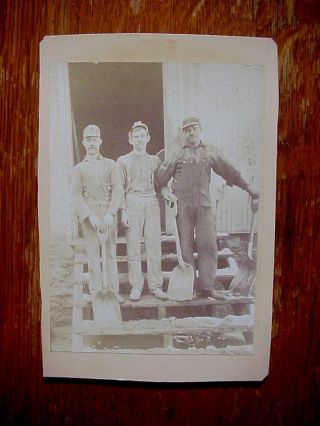 Antique Cabinet Card Photo Of 3 Coal Miners With Shovels Carbondale Pa.