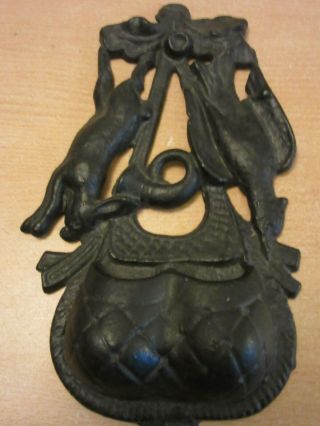 Antique Victorian Cast Iron Wall Hanging Match Holder Safe / Strike Hunting 9 "