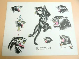 Vintage 1976 Rare Picture Machine Tattoo Flash Sheet 66 Black Panther