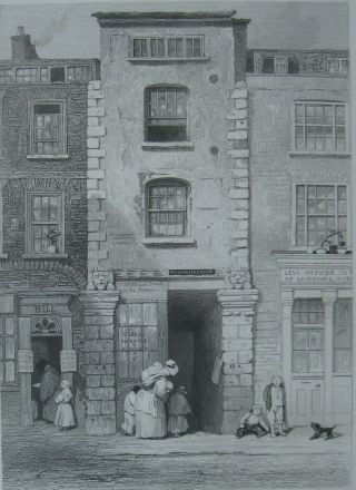 1851 Fine Antique Engraving - " The House Of John Dryden,  Fetter Lane " - J.  Archer