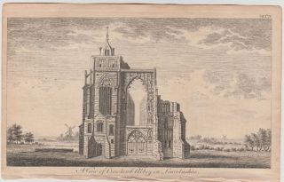 1776 Small Antique Engraving - View Of Crowland Abbey,  Lincolnshire - England