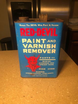 Rare Vintage Red - Devil Paint And Varnish 1 Gallon Can Marine Gas Oil