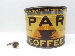 Rare Vintage Par Coffee Tin Can 1lb York Ny 4 " Tall 5 " Diameter Key Wind