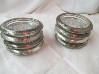 Vintage Sterling Silver & Glass Set Of 8 Coasters