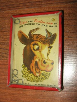 Vtg 1941 Borden Elsie The Cow Ring A Horn Dexterity Jiggle Puzzle Game Toy Rare