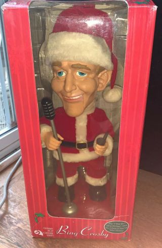 Rare Gemmy Bing Crosby Moving Singing Animated Christmas Santa Figure Doll 2002