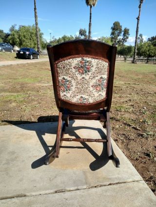 Victorian Child ' s Wood Folding Rocking Chair Tapestry Vintage.  Walnut 2