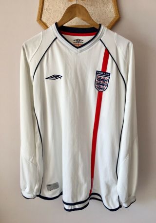 England National Team 2001 2002 2003 Home Football Shirt Long Sleeve Umbro Rare
