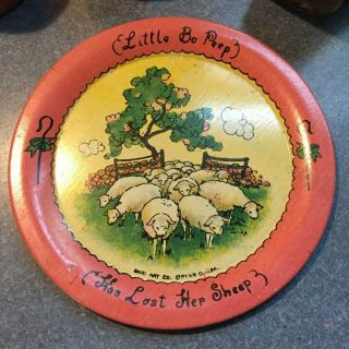 Antique Ohio Art Tin Litho Toy Tea Set Little Bo Peep Sheep 7 Piece Set