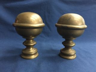 2 Antique Large Brass Ball Finial Newel Post Tops 5 1/4 " Architectural Salvage