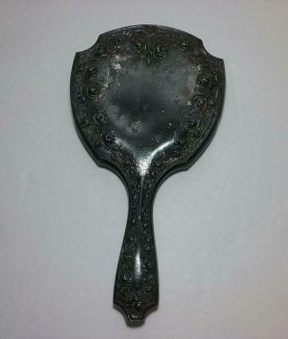 Antique Vintage Victor Silver Co.  - Hand Held Rose Mirror - Pat.  July 26,  1904